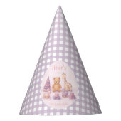 Persoonlijke lavendel geruite papieren 1e verjaard feesthoedjes (Voorkant)