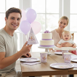 Persoonlijke lavendel geruite papieren 1e verjaard feesthoedjes