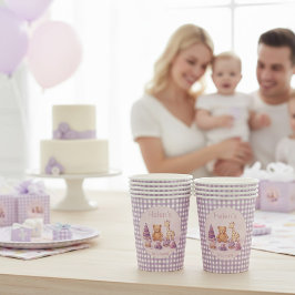 Persoonlijke Lavendel Gingham 1e Verjaardag Papieren Bekers