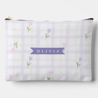 Persoonlijke Lavendel Gingham Bloemen Naam Cadeau Etui