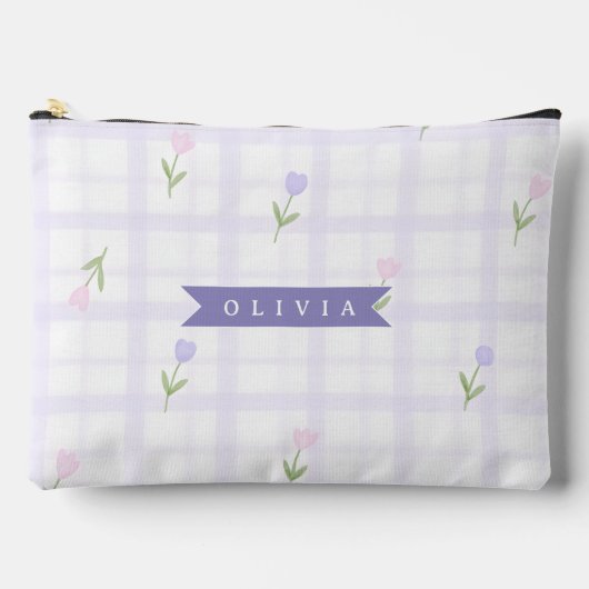 Persoonlijke Lavendel Gingham Bloemen Naam Cadeau Etui (Voorkant)