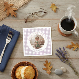 Persoonlijke Lavendel Gingham Verjaardagsfoto Servet
