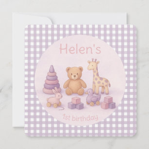 Persoonlijke Lavendel Gingham Verjaardagsuitnodigi Kaart