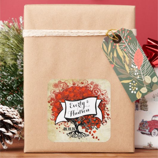 Persoonlijke Lavendel Hartblad Boom Trouw Vierkante Sticker (Feestdagen)