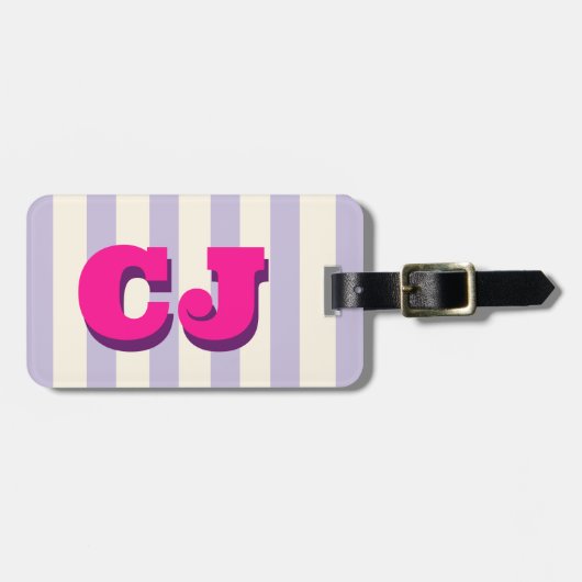 Persoonlijke Lavendel Streep Monogram Op Maat Bagagelabel (Voorkant horizontaal)