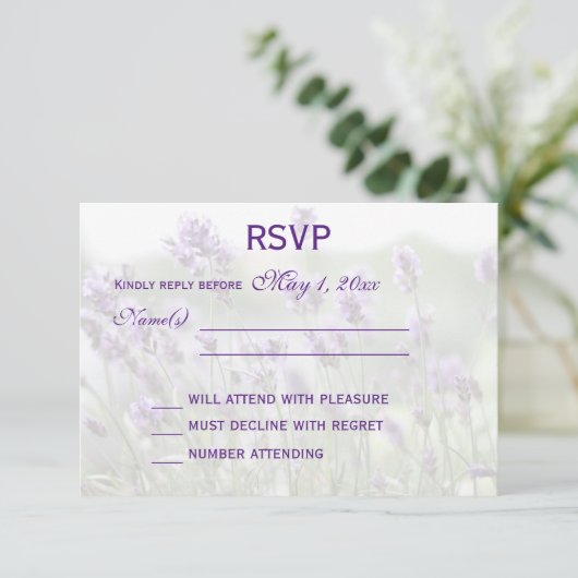 Persoonlijke lavender Bohemian Wedding RSVP-Kaarte RSVP Kaartje (Staand voorkant)