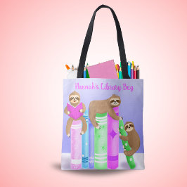 Persoonlijke leesbibliotheektas voor luiaardmeisje tote bag