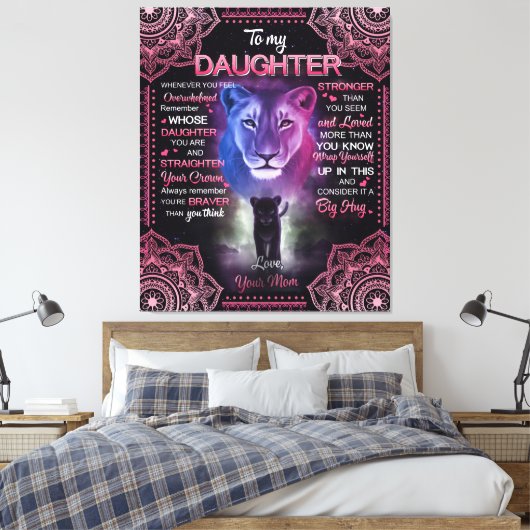 Persoonlijke leeuw voor mijn dochter van je moeder canvas afdruk (Insitu (Slaapkamer))