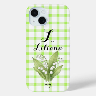 Persoonlijke lelietje-van-dalen naam telefoonhoesj iPhone 15 case