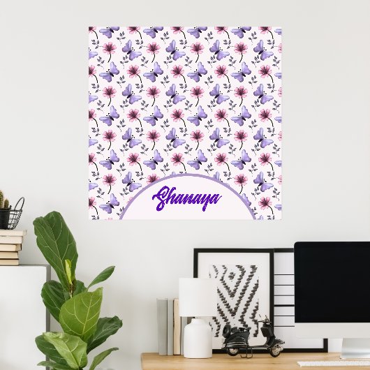 Persoonlijke Lente Vlinder Bloem Geschenk   Poster (Thuiskantoor)