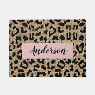 Persoonlijke leopard Burlap Achternaam Doormat Deurmat