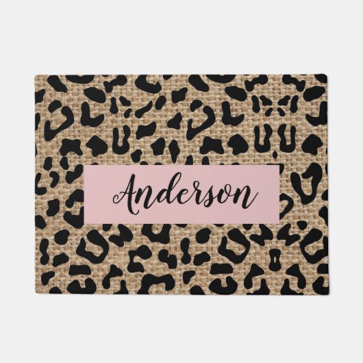 Persoonlijke leopard Burlap Achternaam Doormat Deurmat (Voorkant)