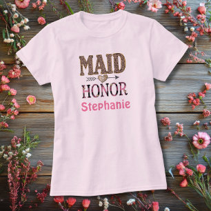 Persoonlijke Leopard Print Maid of Honor Gift T-shirt