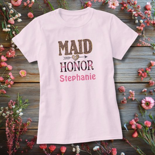 Persoonlijke Leopard Print Maid of Honor Gift T-shirt