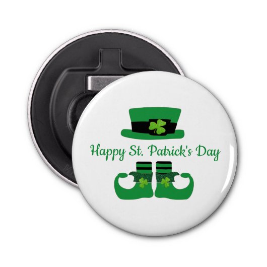 Persoonlijke Leprechaun St. Patrick's Day Party Button Flesopener (Voorkant)