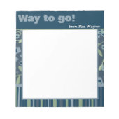 Persoonlijke leraar blauw bloemig gestreept modern notitieblok (Voorkant)