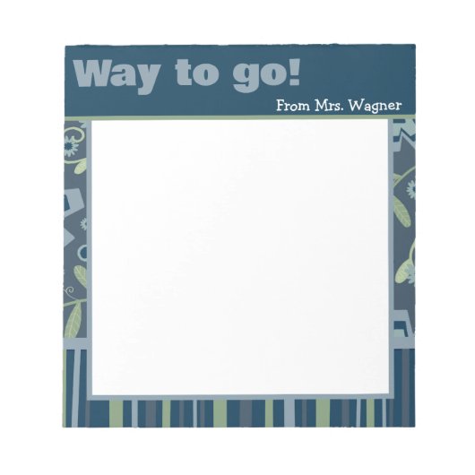 Persoonlijke leraar blauw bloemig gestreept modern notitieblok (Voorkant)