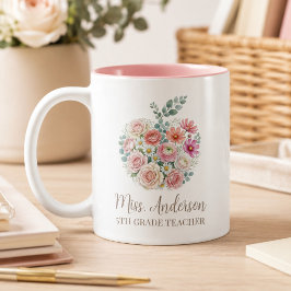 Persoonlijke leraar naam en cijfer bloem appel tweekleurige koffiemok