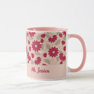 Persoonlijke leraren cadeau, roze madeliefjes mok