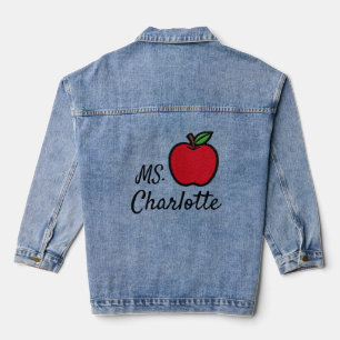 Persoonlijke Lerarenaam Rode Appel Kwart Denim Jacket
