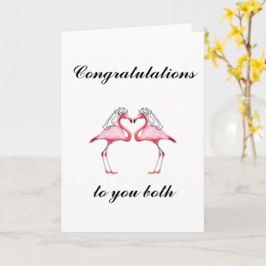 Persoonlijke Lesbische Flamingo Trouwkaart Kaart (Gele Bloem)