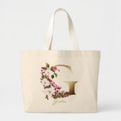 Persoonlijke Letter G Elegant Bloemmotief Gouden M Grote Tote Bag (Voorkant)