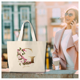 Persoonlijke Letter G Elegante Bloemrijke Gouden M Grote Tote Bag