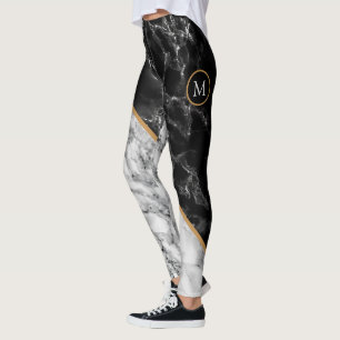 Persoonlijke Letter Leggings Zwart Witte Marmer