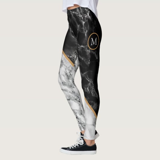 Persoonlijke Letter Leggings Zwart Witte Marmer (Links)