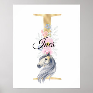 Persoonlijke letter met naam en paard-monogram poster