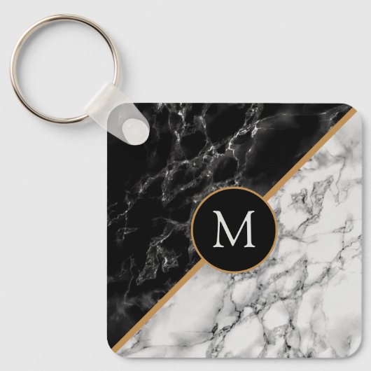 Persoonlijke Letter Sleutelhanger Black White Marb (Voorkant)