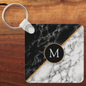 Persoonlijke Letter Sleutelhanger Black White Marb (Voorkant)