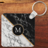 Persoonlijke Letter Sleutelhanger Black White Marb (Achterkant)