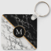 Persoonlijke Letter Sleutelhanger Black White Marb (Achterkant)
