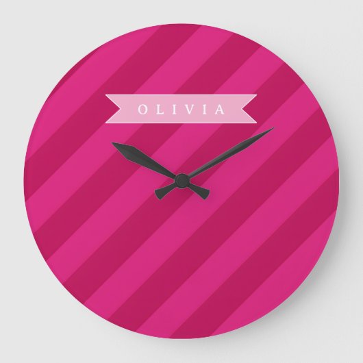 Persoonlijke Leuke Cute Moderne Roze Streep Grote Klok (Voorkant)
