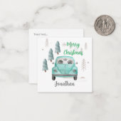 Persoonlijke leuke kerstbomen en auto blauw notitiekaartje (Voorkant / Achterkant in situ)