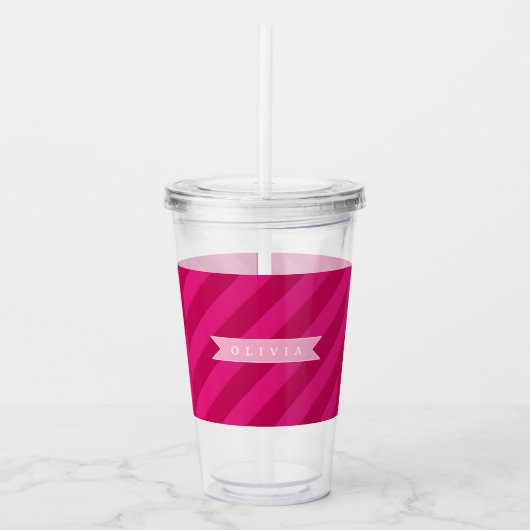 Persoonlijke Leuke Moderne Roze Streep Acryl Drinkbeker (Voorkant)
