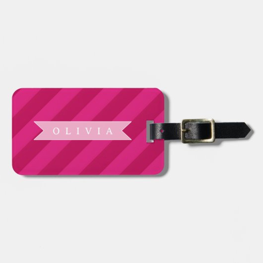 Persoonlijke Leuke Moderne Roze Streep Bagagelabel (Voorkant horizontaal)