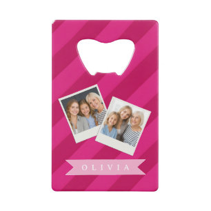 Persoonlijke Leuke Moderne Roze Streep Creditkaart Flessenopener