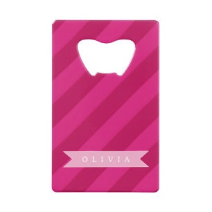 Persoonlijke Leuke Moderne Roze Streep Creditkaart Flessenopener