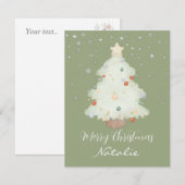 Persoonlijke leuke saliegroene kerstboom sneeuw notitiekaartje (Voorkant / Achterkant)