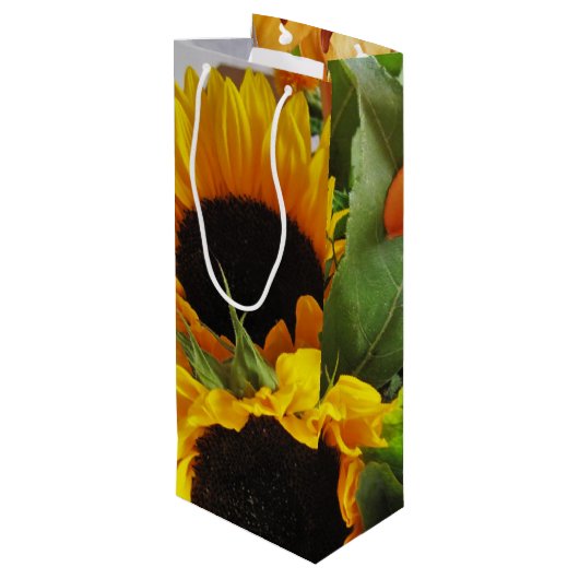 Persoonlijke levendige zonnebloempitten wijn cadeautas (Achterkant Gekanteld)