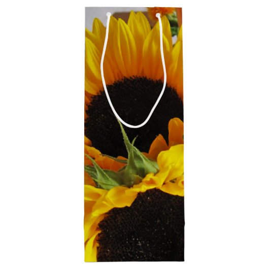 Persoonlijke levendige zonnebloempitten wijn cadeautas (Achterkant)