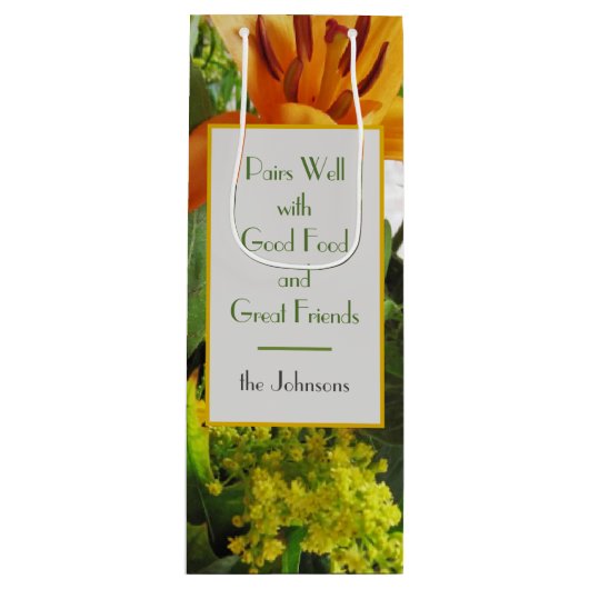 Persoonlijke levendige zonnebloempitten wijn cadeautas (Voorkant)