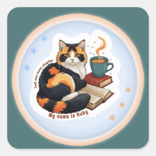 Persoonlijke Lezen Calico Kat Vierkante Sticker