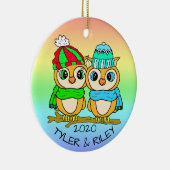 Persoonlijke LGBT Liefdesvogels Uilen Kerstmis Keramisch Ornament (Rechts)