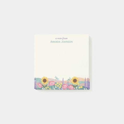 Persoonlijke Libelle Bloemenveld Aangepaste Naam Post-it® Notes (Voorkant)