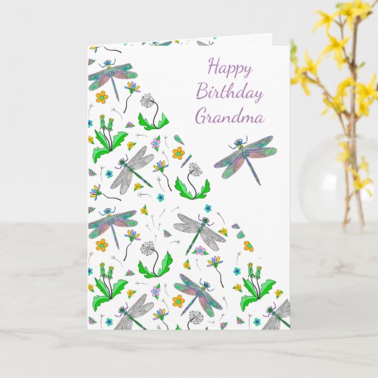 Persoonlijke libellen en Dandelions Birthday Kaart (Gele Bloem)