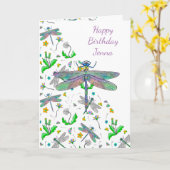 Persoonlijke libellen en Dandelions Birthday Kaart (Gele Bloem)