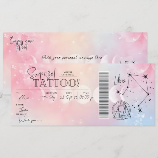 Persoonlijke Libra Tattoo Verjaardag Cadeaubon Cer Kaart (Voorkant / Achterkant)